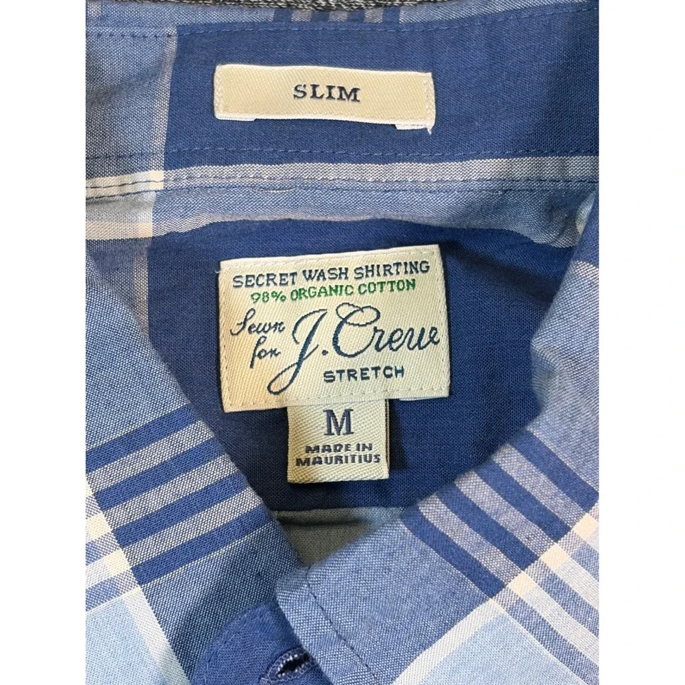 J.Crew Slim Secret Wash Shirt Mens Medium Blue Plaid Organic Cotton AP904 NEW